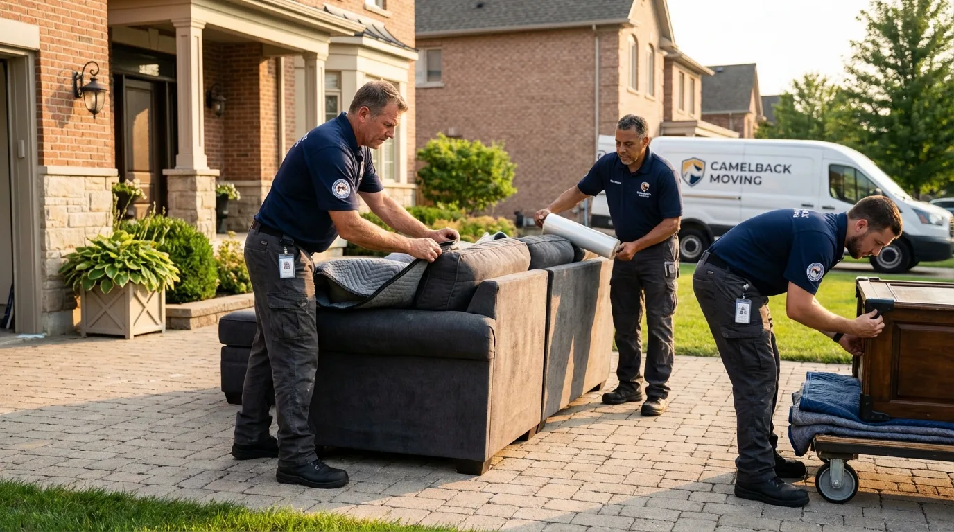 Large estate moving crew wrapping furniture in Caledonia, WI